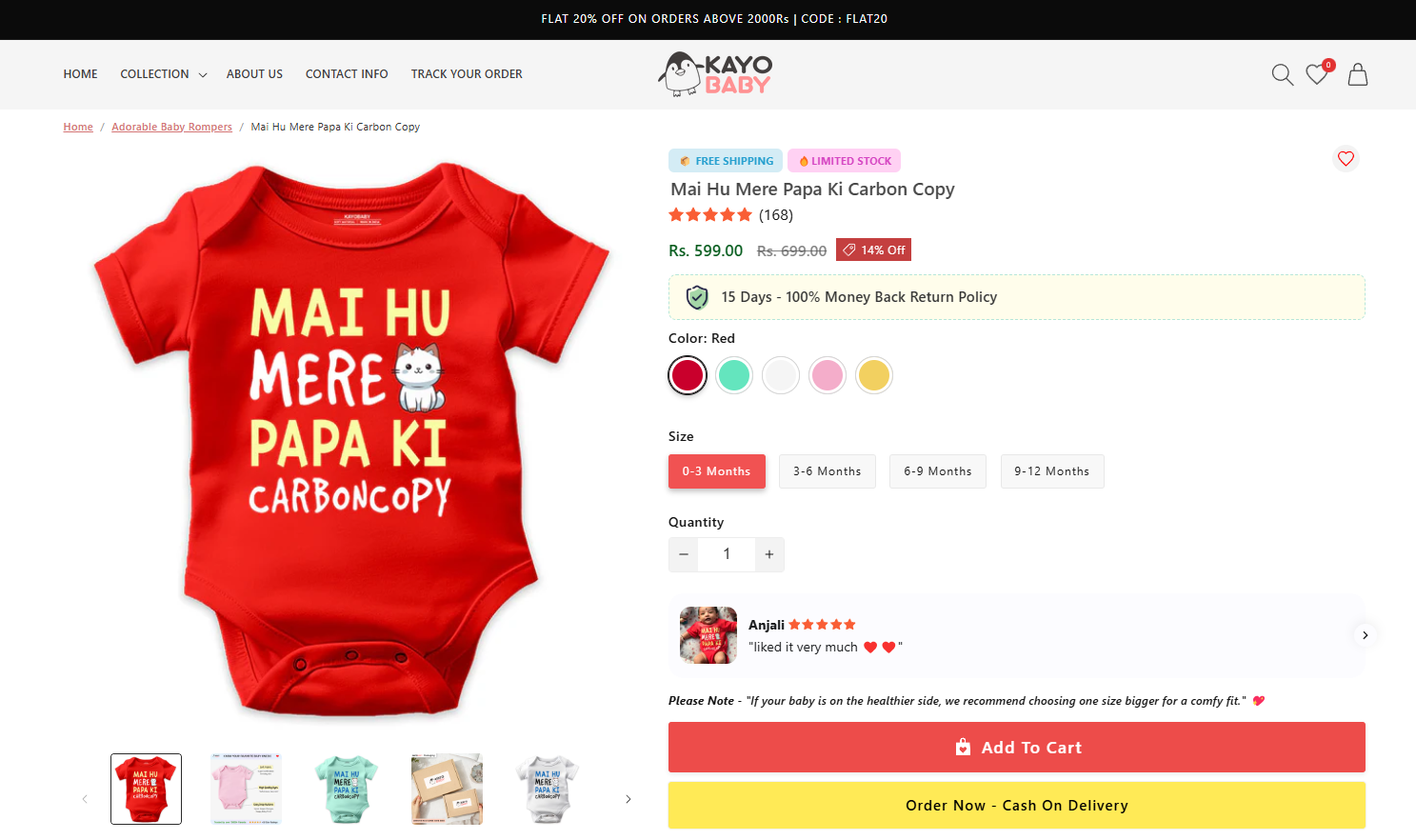 KayoBaby Shopify store after redesign — desktop view